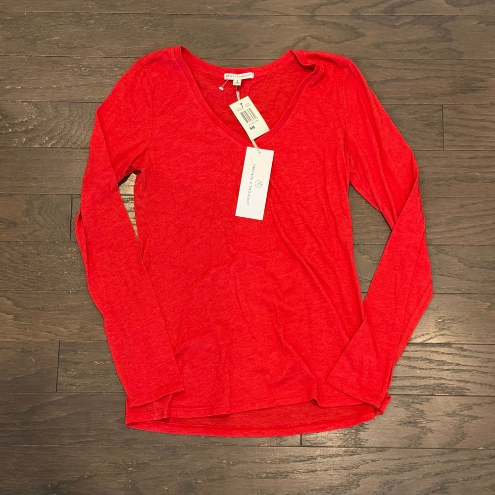 Threads 4 Thought Womens Nouveau Red LS V Neck Tee TW02069 Small NWT